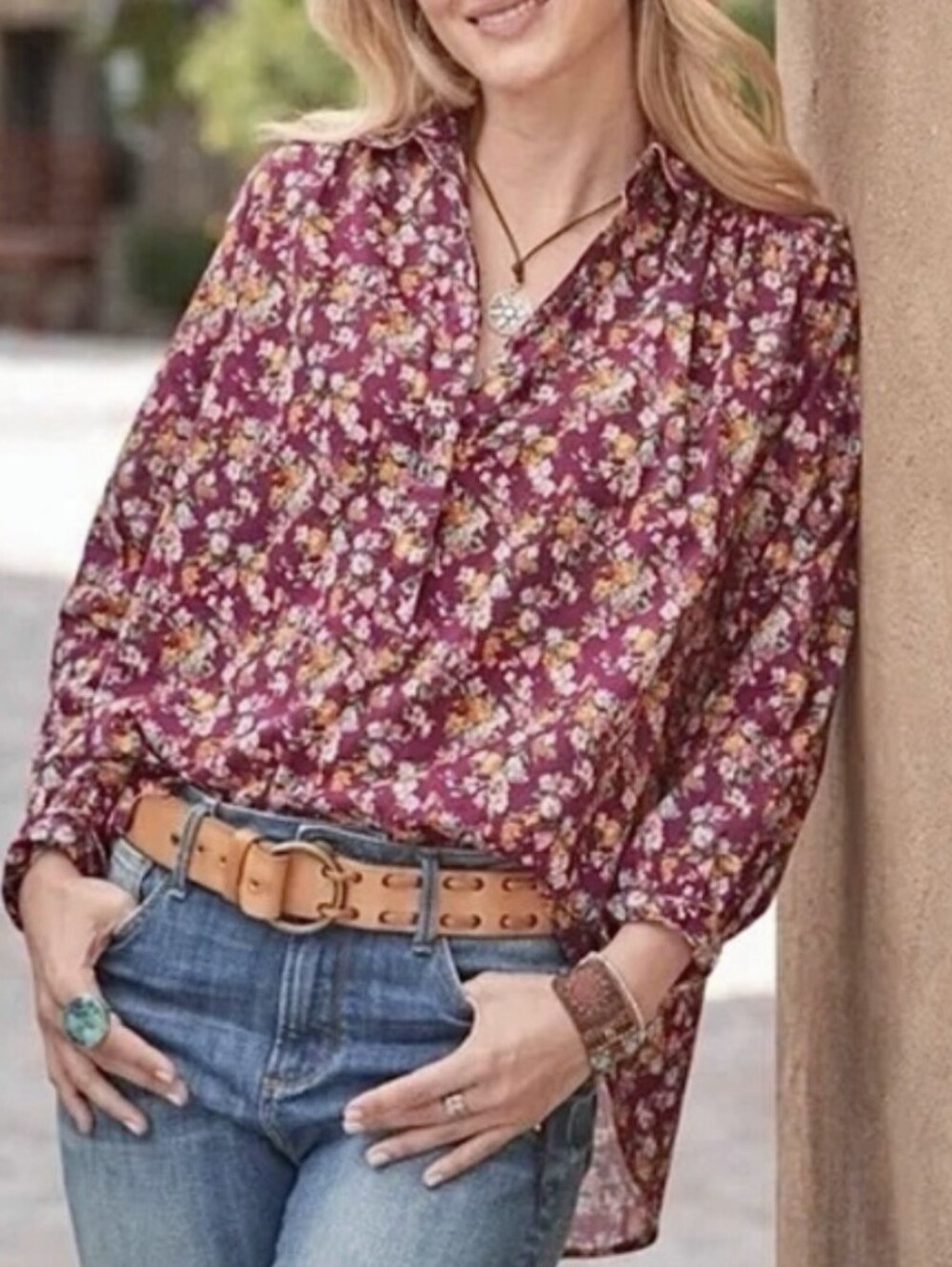 Sundance Popover Blouse in Poppy Bloom XL Pink Floral Lightweight 100% Cotton
